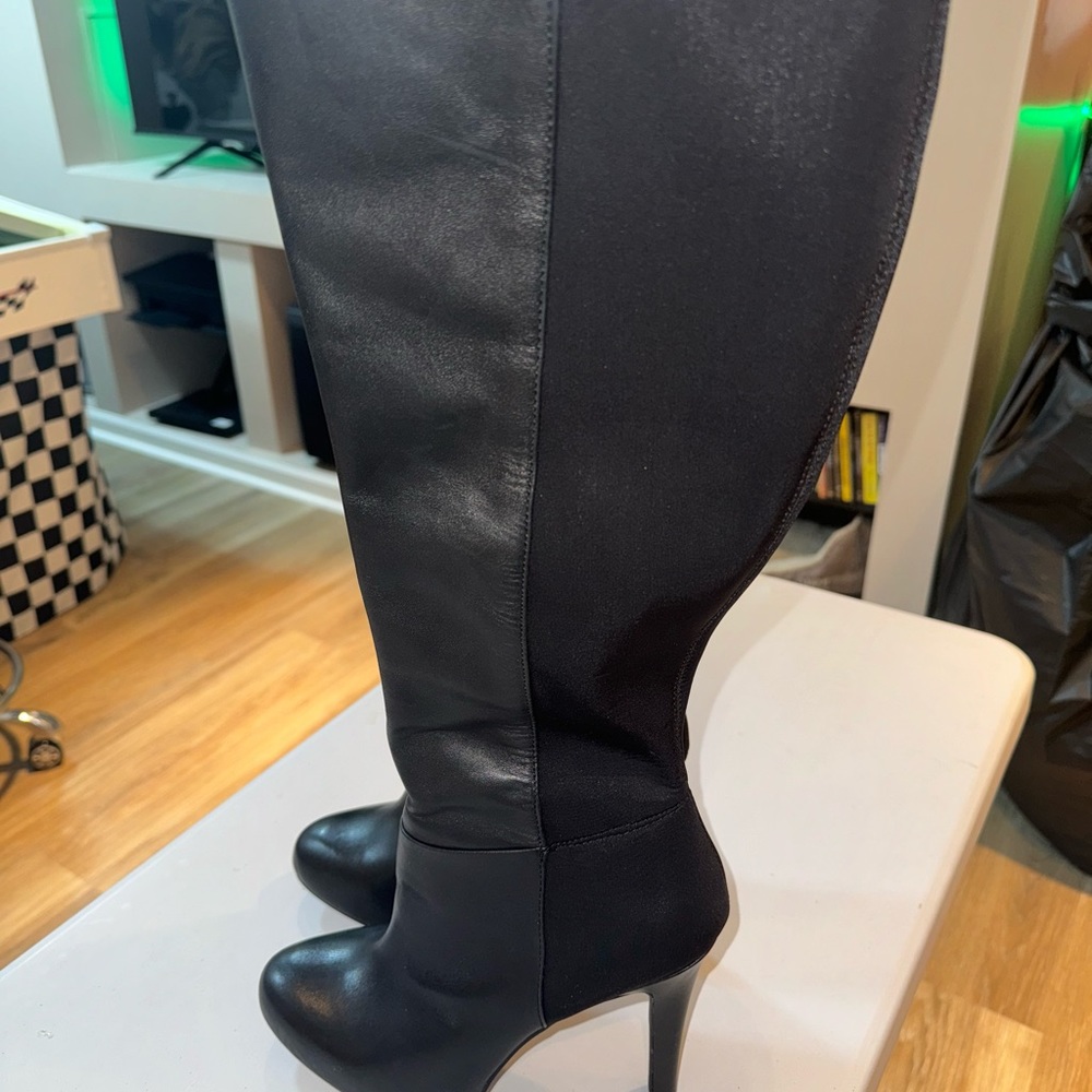 Jessica Simpson black leather and stretch boot